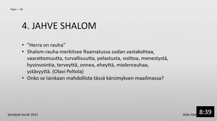 Osa 7 - Jumalan nimi: JAHVE SHALOM